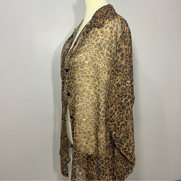 Vintage animal print sheer long line blouse swimsuit coverup leopard mobwife top - Picture 3 of 9